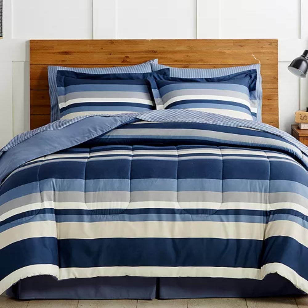 Striped Blue and White Bedding Set